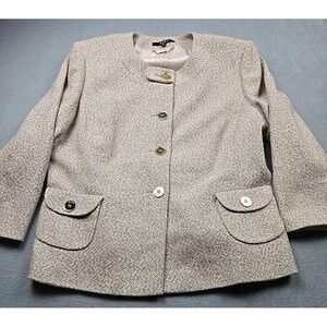 ALEX MARIE Beige & Metallic Gold Button Front Blazer | Size 16